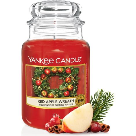 bougie parfumée Couronne de pommes rouges  Format jarre  Bougie longue durée jusqu'à 150 heures de combustion  Cadeau parfait pour femme (1/5)