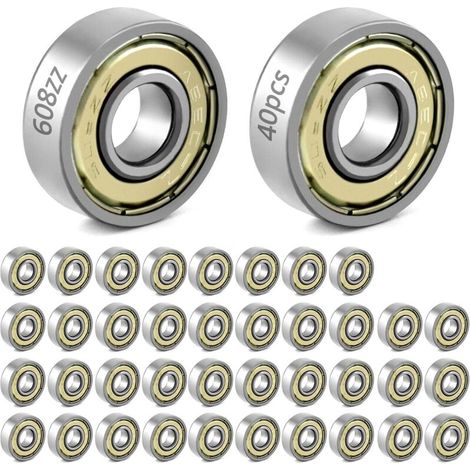 40 pièces 608zz roulements à Billes, pour Planches à roulettes, Scooters, Patins à Roues alignées, 8 mm x 22 mm x 7 mm (1/5)