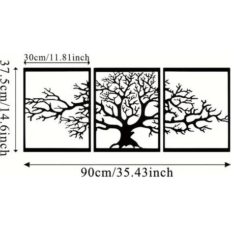 Sculpture arbre de vie en métal noir 3D – Décoration murale pour intérieur et extérieur – Dimensions 30x37.5cm–Lot de 3 pièces (1/5)