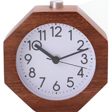 Wood Réveil Analogique, 9CM Non Tic-Tac Silencieux avec Chiffres Arabes Fonction De Réactivation Rétro-éclairage Snooze Fonctionnant sur Batterie pour Chambre à Coucher Dormeurs Lourds (1/3)