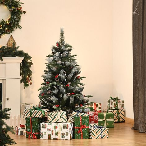 Árbol de Navidad Artificial 120 cm con 266 Ramas 27 Piñas y 27 Bayas Decoración Navideña para Interiores Verde (1/5)
