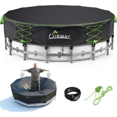 Bâche Piscine Ronde 427cm, Couverture Piscine Hors Sol Tissu Oxford, Coupe-Vent Cintres à Cliquet RéGlables Reflective Drawstring, Protection UV, avec Sangles Antidérapantes (1/5)