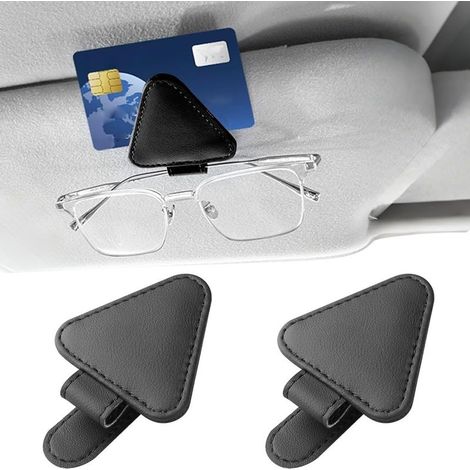 2 Pièces Porte Lunettes pour Voiture Magnétique, Cuir de Lunettes Visière Accessoire Voiture Interieur, Support Lunettes pour Voiture, Universel, pour Lunettes Soleil Carte Ticket (1/5)