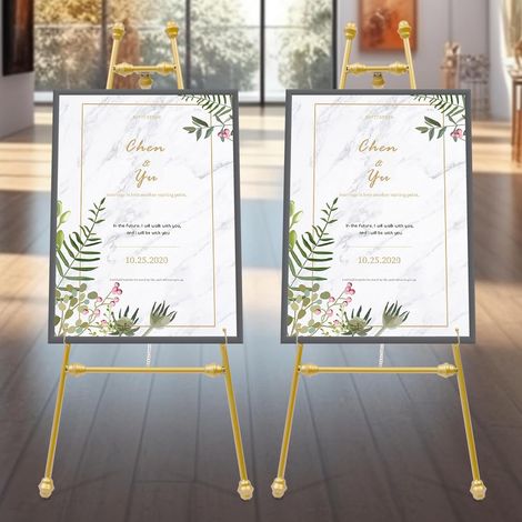 2 Stücke Staffelei Ständer Staffelei Display Ständer für Hochzeitsschild & Poster, Goldene Display-Halter mit verstellbaren Haken, Gold Hochzeit Staffeleien für Willkommensschilder