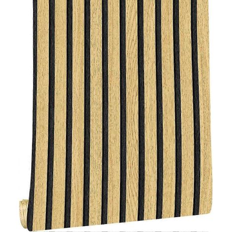 Papier peint autocollant imitation bois à rayures style caillebotis lattes de bois vinyle PVC 44 x 1000 mm (1/5)