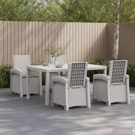 vidaXL Ensemble de salle à manger pour jardin 5 pc Blanc et taupe PP (1/5)