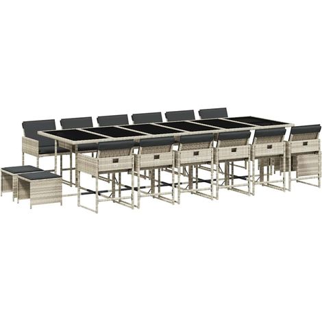 Maison Exclusive - 17-tlg. Garten-Essgruppe mit Kissen Hellgrau P