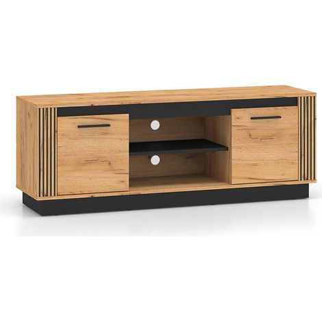 Mueble TV 2 puertas 150 cm Solal Madera y Negro (1/4)