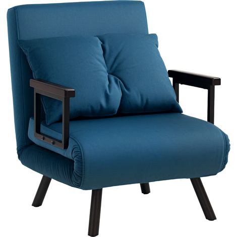 4-in-1 Velvet-Feel Single Chair Bed, with Pillow - Navy Blue