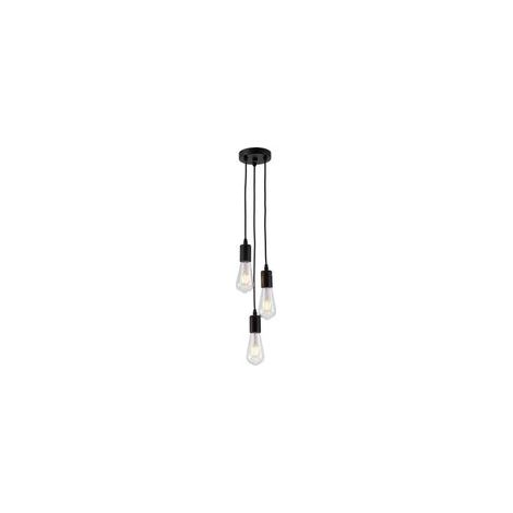 Lampadario vintage nero a 3 luci con attacco E27 (lampadina non inclusa), plafoniera in ferro semplice per soggiorno, camera da letto, ristorante (A)-Crezuo