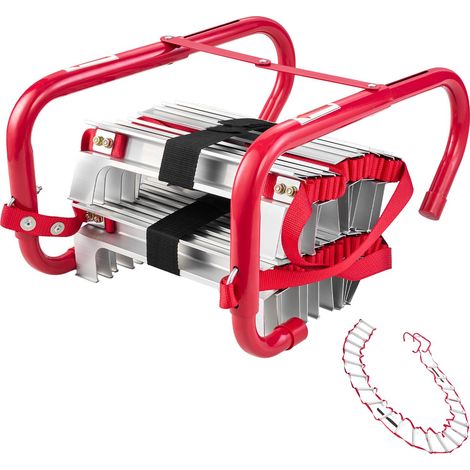 Échelle de Corde 7,6 m, Échelle de Secours Incendie Rétractable 3 Étages Légère Alliage Aluminium, Capacité de Charge 453,6 kg, avec Sangle de Sécurité Polyester Robuste, Marches Antidérapantes (1/5)