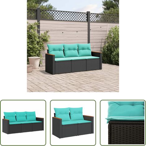 vidaXL Polyrattan - 3-teiliges Gartensofa-Set mit Kissen, schwarzes Polyrattan (1/5)