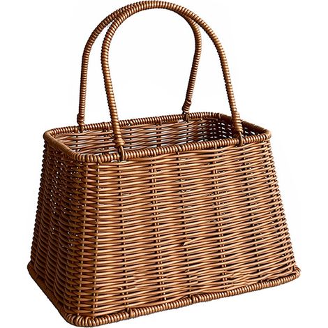 Plastic Imitation Rattan Basket Rustic Imitation Handwoven Picnic Basket Wtih Handle for Food Storage (1/5)