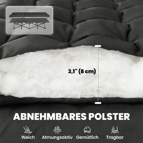 Lit de camp repliable avec housse de transport, capacité max 200 kg, pour intérieur/extérieur, dimensions 200 x 80 x 40 cm, noir