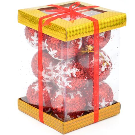 12 Red Glitter Christmas Tree Decorations Baubles Soft Foam Xmas Home Decor  5.5cm (1/5)