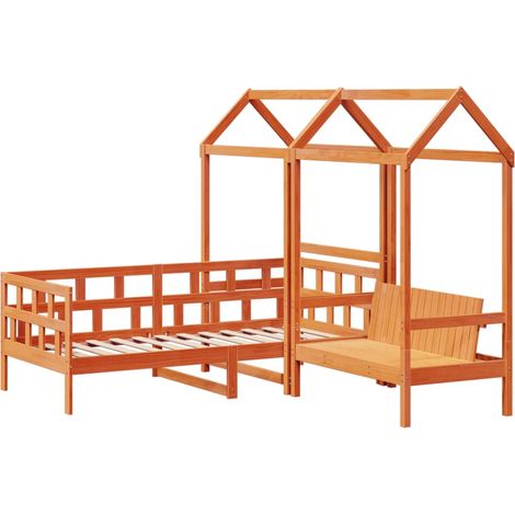 vidaXL Set Dormeuse con Tetto Marrone Cera 90x200 cm Massello Pino (1/5)