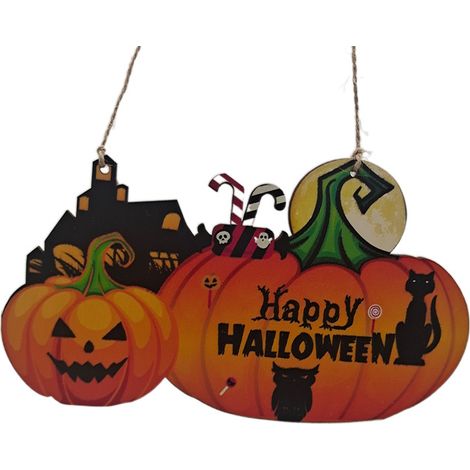 Halloween planche de salut en bois pendentif Halloween citrouille crâne araignée chauve-souris partie de décoration 18 11,5CM