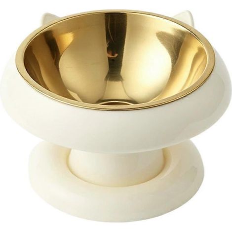 Filiyano-Gamelle pour chat en acier inoxydable avec base surélevée, distributeur anti-basculement, blanc et doré, 1 pièce (1/5)