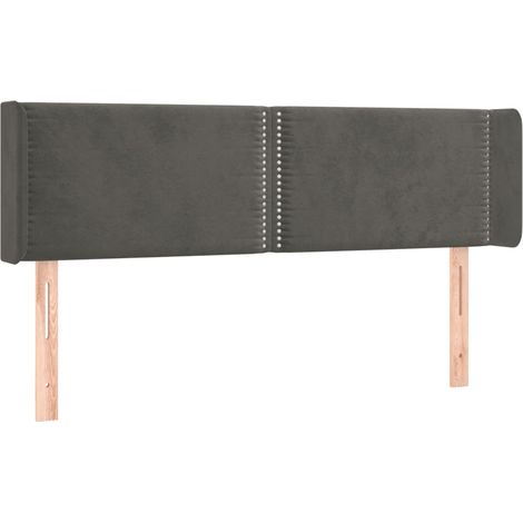 Armoire de Tête de Lit - Tête de Lit avec oreilles Gris foncé 147x16x78/88 cm Velours fr13070 (1/5)