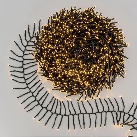 CATENA LUMINOSA  CLUSTER A GRAPPOLO MILLEPIEDI 2000 LED A LUCE CALDA 40 METRI FESTONE PER DECORAZIONI NATALIZIE E GIARDINO CAVO VERDE 31V DA ESTERNO E INTERNI