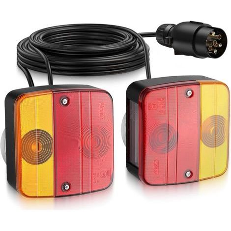 Lot De 2 Feu Remorque Arriere Kit De Montage De Feu Arrière 7,5m Câble 7 Broches 12V Homologué ECE IP65 Étanche Pour Voitures Camions Caravanes Bateaux -Installation Magnétique (1/5)