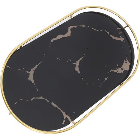 Ovales Badezimmer-Aufbewahrungsset in strukturiertem Gold, luxuriöses Dekotablett für Seife, Handtücher, Taschentücher, Schmuck und Make-up, schwarzer Sockel (1/5)