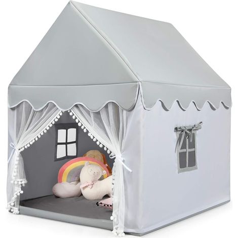 GOPLUS Tente de Jeu pour Enfants Intérieur et Extérieur, Château de Jardin pour Garçons et Filles avec Tapis Épais, pour Noël et Anniversaire, 105 x 120 x 140 CM (Gris) (1/5)