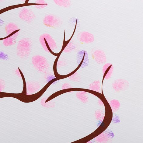 Toile Arbre à Empreintes Doigts / Empreintes de Pouce Signature Personnelle des Invités de Mariage à l'Encre (2 Tronc Rouge) (1/5)