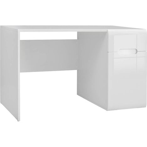 Bureau avec porte et 1 tiroir, coloris Blanc/Blanc haute brillance - Longueur 120 x Profondeur 66 x Hauteur 75 cm (1/5)