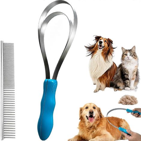 Lame de toilettage double face pour chats et chiens, outil de toilettage double face en acier inoxydable, avec poignée en ABS.