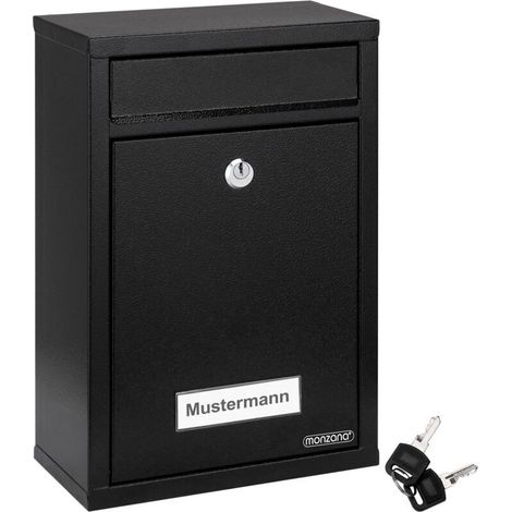 ® Boîte aux lettres murale Boîte postale Boîte aux lettres acier incl. 2 clés plaque nominative verrouillable Noir (1/5)