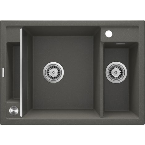 Magnetische Granitspüle, 1,5 Becken, anthrazitfarbenes Metallic, Stahl, ZRM T503 (1/4)