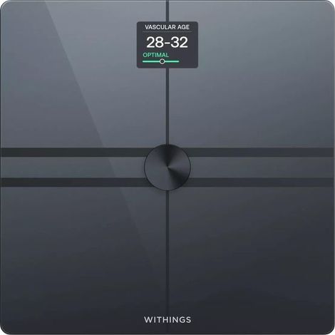 Withings Body Comp - Bilancia pesapersone digitale WiFi e bluetooth con analisi corporea completa: peso, grasso corporeo, grasso muscolare, acqua e tracciamento cardiovascolare, colore nero (1/4)