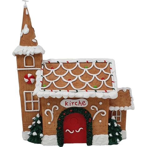 Figur Pfefferkuchen Kirche 30,5 x 25,5 x 14 cm braun Weihnachtsfigur