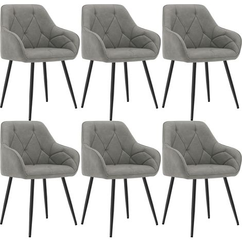 WOLTU Esszimmerstühle 6er Set, Küchenstuhl ergonomische, Loungesessel Polsterstuhl mit Armlehnen Rückenlehne, aus Vintage-Kunstleder Metallbeine, für Esszimmer, Wohnzimmer, Schlafzimmer, Dunkelgrau