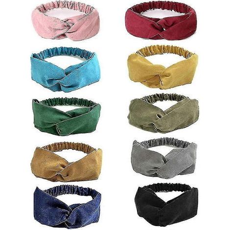 Headbands For Women. 10 Colors Stretchy Sports Head Bands. Twisted Wide Plain (1/5)