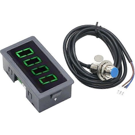 Tachymètre industriel 8-24 V CC pour moteur (10-9999 tr/min), affichage LED 4 chiffres (0,56 pouce), capteur à effet Hall NPN 5 V et aimant inclus (Vert) (1/5)