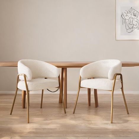 Lot de 2 chaises de salle à manger blanches avec piètement doré (1/5)