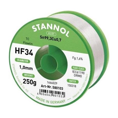 Stannol HF34 hilo de soldadura diámetro 1 mm peso 250 g