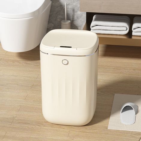 Luxuriöser, intelligenter Abfalleimer für Bad, Wohnzimmer und Küche mit automatisch öffnendem Deckel, cremefarbenes und goldenes Modell mit Batterien (1/5)