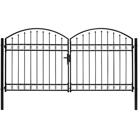 Portillon double porte avec dessus arqué Acier 300x125 cm Noir CFW976734 (1/5)