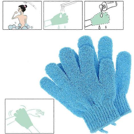 Gants de bain bleus à cinq doigts, gants exfoliants pour le corps, 1 paire (1/5)