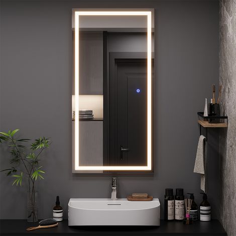 Specchio bagno Miral, Vetro, 50 x 100 cm con illuminazione frontale, Vicco