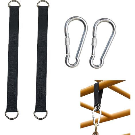 Sangle hamac Robuste Polyester Haute résistance 2 pièces avec mousquetons Acier Inoxydable 100x3,2 cm Noir pour balançoire, hamac, siège Suspendu Jardin Camping (1/5)