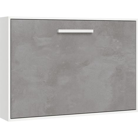 Lit escamotable horizontal OPTIMA Sans matelas Blanc-90x190-Cadre Blanc-Façade Gris ciment (1/5)