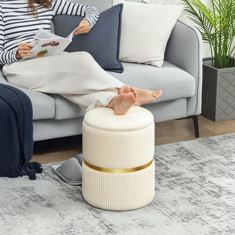 Ottomane/Fußhocker/Aufbewahrungstruhe aus Cord, 36 x 36 x 44 cm, für Wohn- oder Schlafzimmer, beige