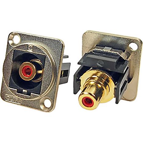 Prise RCA RS PRO Femelle, Montage panneau Droit, Contacts plaqués Or sur nickel ( Prix pour 1 )