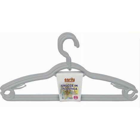Set 3 Pz Grucce Plastica Stampelle Appendi Abiti Pantaloni Giacche Grigio 79330 (1/2)