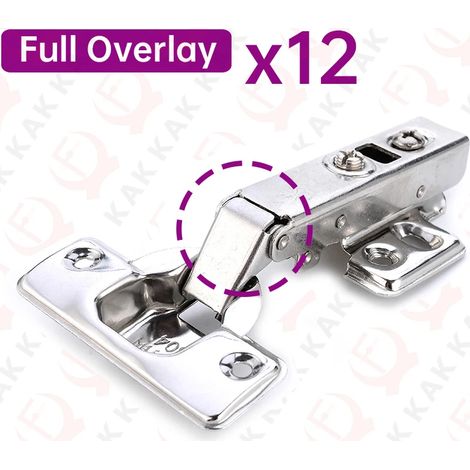 (Couverture complète x 12 - Espagne) 8 charnières de porte hydrauliques en acier inoxydable avec amortisseur de fermeture amortie, pour meubles de cuisine. (1/5)