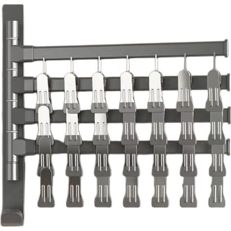 Cintre pliable, cintre multifonctionnel sans perforation, étendoir à linge mural en aluminium, avec 35 pinces, gris (1/5)